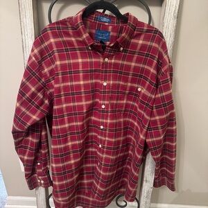 Towncraft Red Plaid Button Down Shirt XL Wrinkle Free Cotton‎ Blend